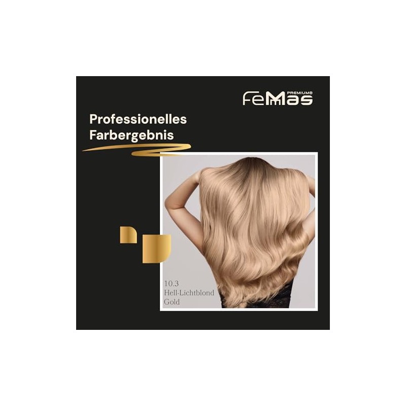 FemMas Haarfarbe Hell Lichtblond Gold 10.3 I Professionelle Creme Haarfarbe