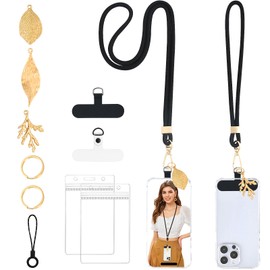 Yiflin Phone Lanyard Set with 3 Cute Leaf Charm Compatible -1×Phone Wrist & Neck Strap,2× Phone Tether Tab,2×ID Card Holder