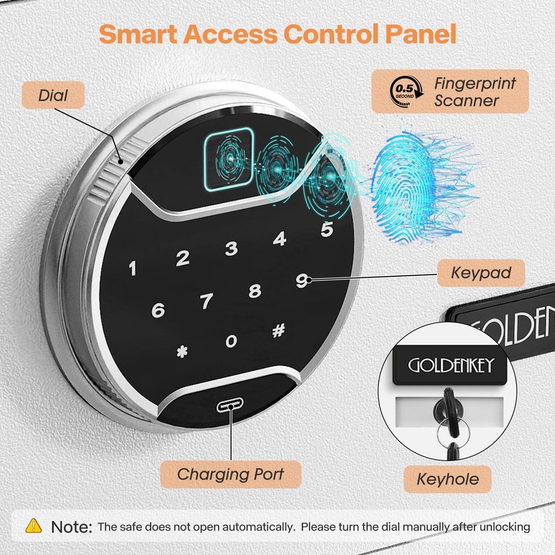 GoldenKey White Fingerprint Safe for Home, 1.2 Cu Ft Biometric