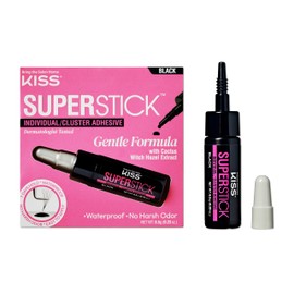 KISS Super Stick Individual Lash Cluster Adhesive, Gentle Formula, 7 Day Hold, Cactus & Witch Hazel Extract, Dermatologist Tested, Waterproof Lash Glue, No Harsh Odor, Net Wt. 6.5g (0.23 oz.), Black
