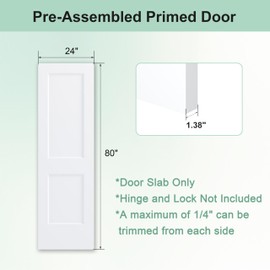 JUBEST 24"x80" 2-Panel Shaker Style White Primed Hollow Core Interior Molded Door Slab, NOT Pre-drilled and NOT Included Hardware, Pre-Assembled Interior Door for Pantry, Laundry, Closet