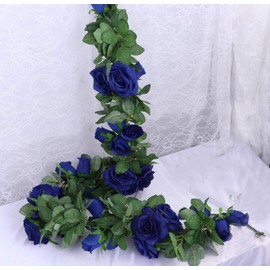 LNHOMY 13 FT Artificial Rose Vine Flowers Fake Rose Garland Flower Silk Hanging Ivy Plants for Home Wedding Party Garden Arch Garden Wall Décor ,2 Pack, (Blue)