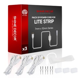 Shine Decor 5FT Power Cord Kit, Replacement for 120 VAC Single White IP65 Waterproof Connectable 10x7mm Lite LED Strip Lights 180 Lm/M Only, Pack of 3 with Pins End Caps and Heatshrink Tubes