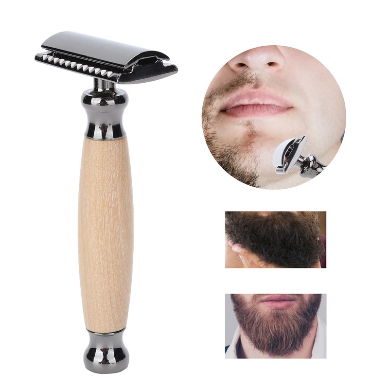 Men Shaving Razor with Wood Handle Portable Double Edge Razor