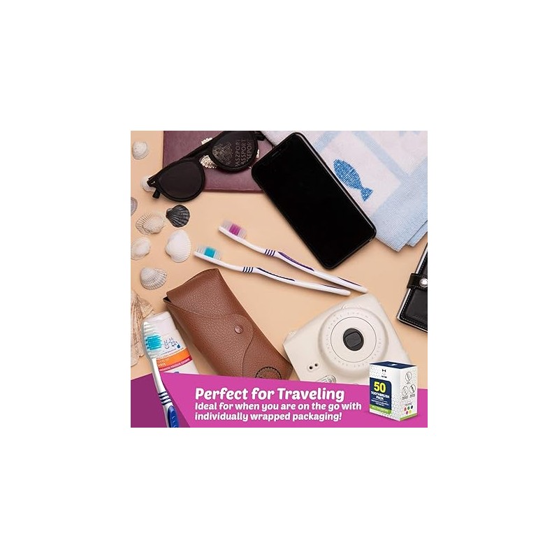 EcoFox Cepillos de Dientes Desechables Multicolor Empaquetados Individualmente 50 Piezas