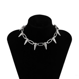 COLORFUL BLING Punk Spiked Chokers Necklaces Gothic Rivet Spike Collar Necklace Chunky Paperclip Chain Metal Hard Rock Style Men Women Party Night Club Costume Jewelry-silver
