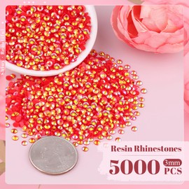 5000PCS 3mm Resin Jelly Rhinestones in Bulk (Red AB), Bedazzling Flatback Crystals Rhinestones for Crafting DIY Nail Decoration, Gems Diomand Charms for Tumbler Shoes Clothing Fabric