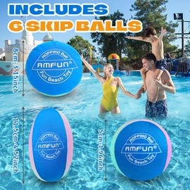 AMFUN Water Bouncing Ball, 6PCS Funny Pool Toys Balls, Skimming Balls, Soft Quick-drying Water Jumping Balls with Net Storage Bag, Water Sports Games Bouncing Ball for Pool Beach