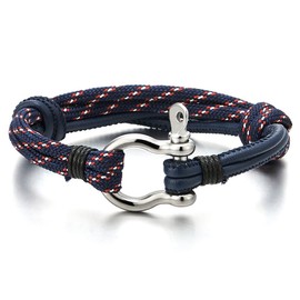 COOLSTEELANDBEYOND Mens Womens Steel Screw Anchor Shackles Nautical Sailor Rope Cord Leather Wrap Bracelet Wristband