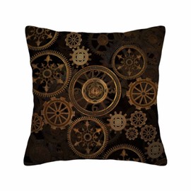 Husandy Throw Pillow Covers Steampunk Steam Punk Gears Clock Abstract Gold Technology Vintage Bronze Century Pillow Case 18x18 Inch Cushion Cover for Home Party Decor