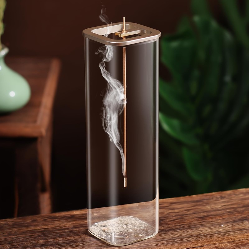 Glass Incense Holder with Metal Base for Meditation, Yoga, Spa