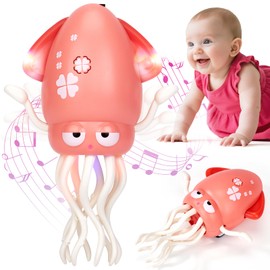 hahaland Baby Toys 12-18 Months - Crawling Dancing Squid Toy Tummy Time Toys Musical Moving Developmental Funny Baby Gifts Rechargeable Electric Octopus Toy for 1 Year Old Girl Gifts Stocking Stuffers