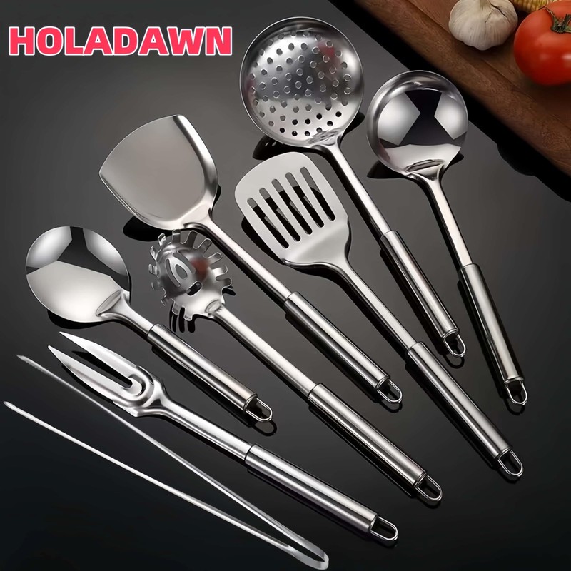 HOLADAWN Stainless Steel Kitchen Cooking Utensil Set - 8 Pcs