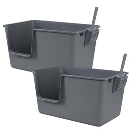 Xyskin 2-Pack Plastic Open Top Cat Litter Box, High Sides Cat Litter Pan with Scoop, Grey