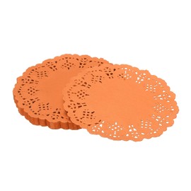 YELARXI Paper Doilies, Paper Lace Doilies Disposable Round Modern Decorative Placemats Bulk, 4.5 Inch Fit for Cakes Desserts Crafts Baked Grilled Fried Food Tableware (150 Pack, Orange)