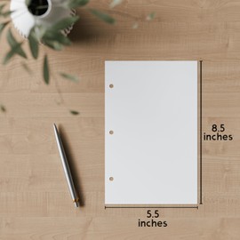 Half Letter Blank Paper, 3-Hole Punched, 250 Sheets/500 Pages, 100 GSM, Printer Paper Binder Refill, 5.5 in. x 8.5 in.