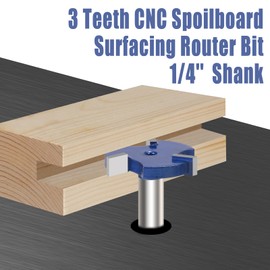 Vearter CNC Spoilboard Surfacing Router Bit, 1/4 Inch Shank Slab Flattening Router Bit, 3 Wings Carbide Rabbet Slot Cutter for Woodworking, Wood Planing (1'' D, 1/4'' H)