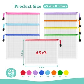 VVCOIIROEI 24pcs Mesh Zipper Pouch Bags, A5 9.4x7.1 Inches, 8 Colors, Organizing Pouches for Classroom, Home, Office & Puzzle Storage
