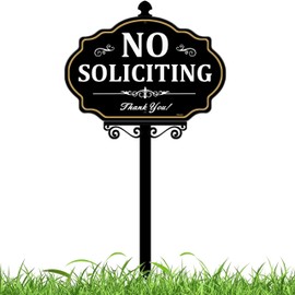 No Soliciting Sign for House - 14x9 Inch Aluminum No Solicitors Sign with 50" Stake - Weatherproof Yard Sign for Home, Front Door, Lawn, Business Black