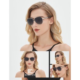 BIRCEN Polarized Aviator Sunglasses for Women : UV Protection Acetate Square Sunglass With Retro Classic Style