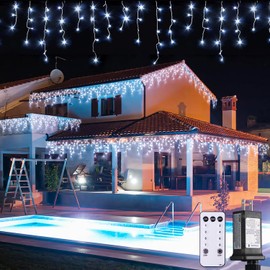 JMEXSUSS Christmas Icicle Lights for Outside: 800 LED White Icicle Lights Outdoor Waterproof - 77.6 Ft White String Lights for House Wedding Party Christmas Decoration