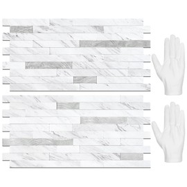 STICKGOO 20 Sheets Peel and Stick Backsplash Tile, Stick on Backsplash for Kitchen and Bathroom, White Marble Look PVC Mixed Metal Silver Self Adhesive Wall Tiles