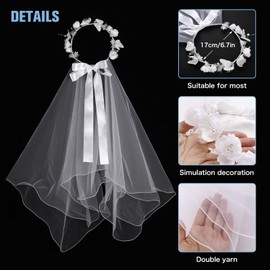 Funsveta Girls First Communion Veil White Floral Crown with Pearls Headpiece for Communion Day (D-Bow White)