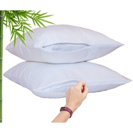 Vegan Silk Zipper Pillow Cases Standard - 100% Viscose Bamboo Pillowcase 2-Pack Zip Up Pillow Case Cooling Zippered Pillow Cases Standard Size, Protector Cover