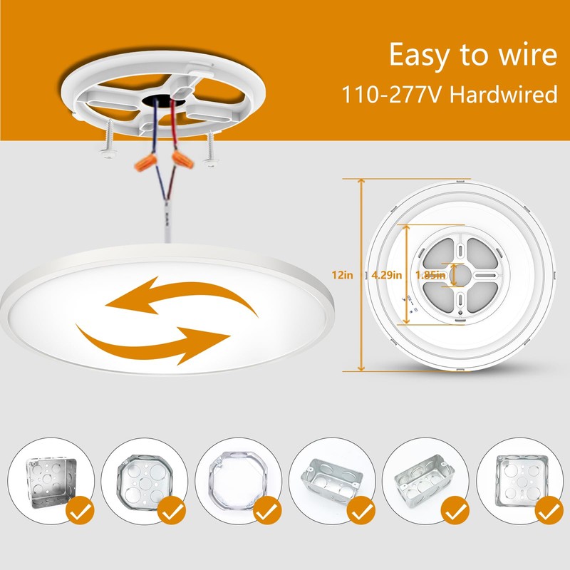 4Pack Flush Mount Ceiling Light with Nightlight 12in , 24W