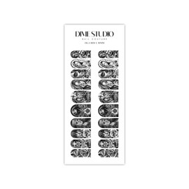 Tattoo Inspired Chola Nail Decals Monochrome Sugar Skull Chicana Nail Art Water Transfer Nail Wraps (30MM Shorty)