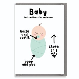 Funny new baby card, baby instructions for beginners New Baby Card, New Mum, New Parents, Family, Celebrations, Birth, Pregnancy B6