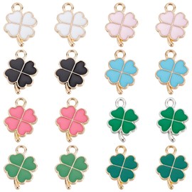 SUNNYCLUE 1 Box 64Pcs 8 Colors St Patrick Day Charms Four Leaf Clover Charm Enamel Shamrock Irish Charms Saint Patricks Green Leaves Charms for Jewelry Making Charm Earrings Bracelets DIY Supplies