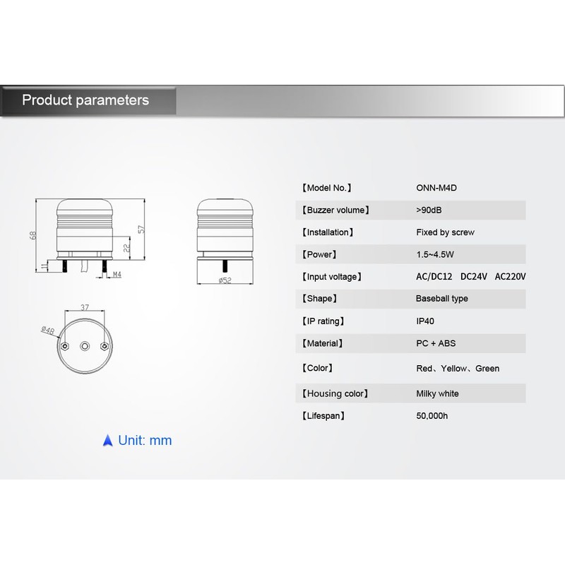 ANDONT Portable M4D Tri-Color RYG LED Warning Light (24, Volts