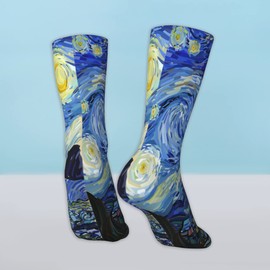 AOWULA Socks,Van Gogh Starry Night Socks for Men/Women Gift Novelty Crew Funny Crazy Tube Socks