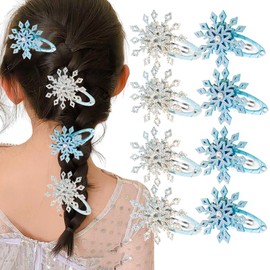 8PCS Snowflake Hair Clip Blue White Christmas Hair Accessories for Women Xmas Bow Hair Clip Festive Snowflake Hairpins Holiday Hair Accessory Light Blue Silver