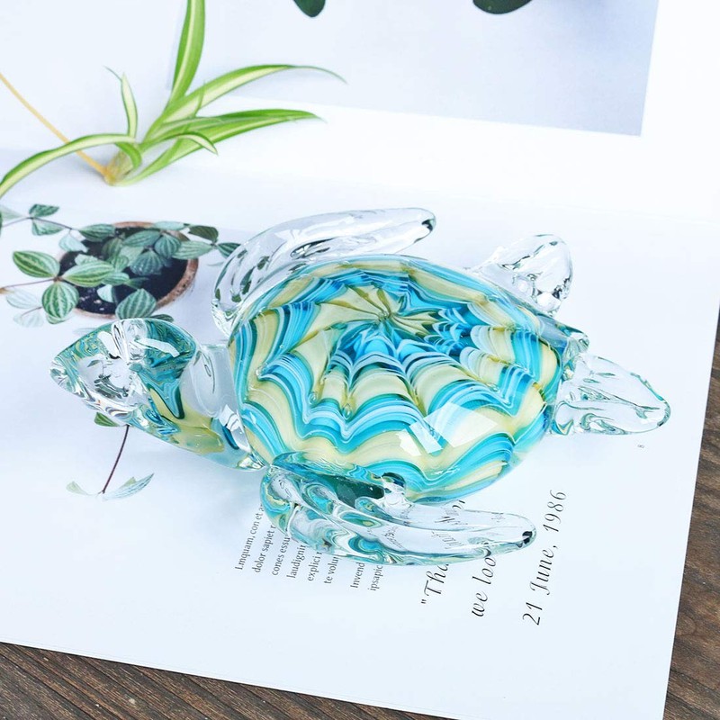 Qf Hangmade Glass Figurine Blown Sea Turtle, Glass Sculpture, Home
