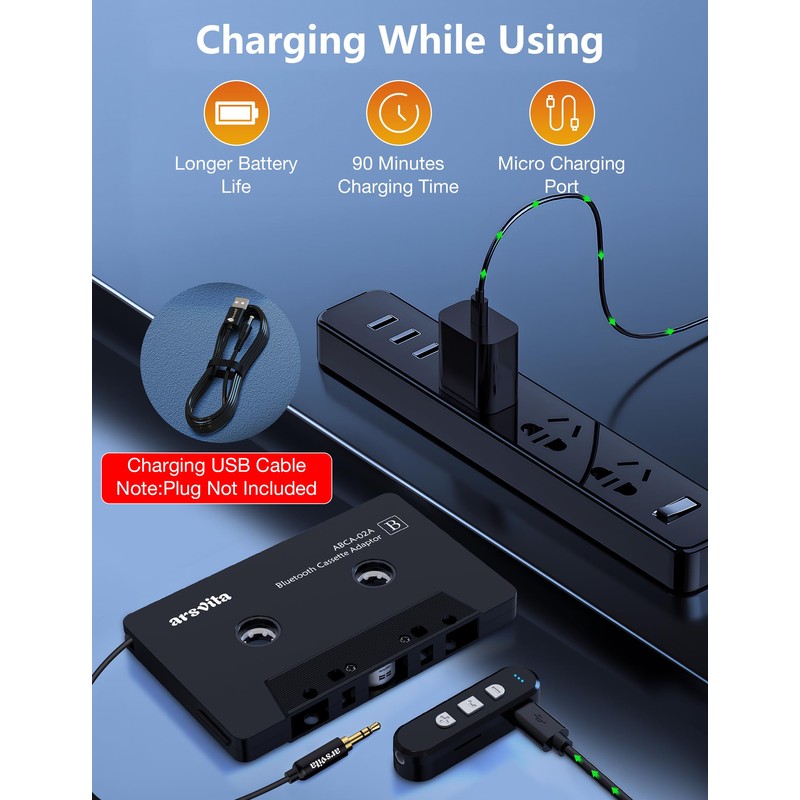 arsvita Car Audio Cassette to Aux Adapter, 5.1 Bluetooth Receiver