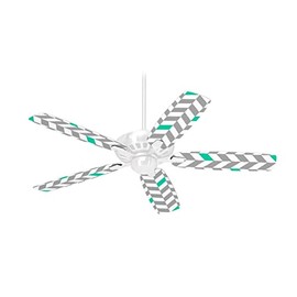 Chevrons Gray And Turquoise - Ceiling Fan Skin Kit fits most 42 inch fans (FAN and BLADES SOLD SEPARATELY)