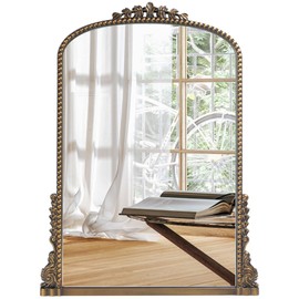 Wemily Vintage Baroque Arched Mirror - Traditional Ornate Antique Brass Wood Frame - 24"X32" - Perfect for Entryway, Fireplace, Living Room, Hallway, Bathroom
