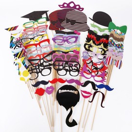 OFKPO 76pcs Photo Booth Props Colorful Moustache Mask Lips Hat Props On a Stick for Party Birthday Wedding Christmas