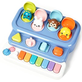 Interactive Pop Up Music Piano Toy with Music & Lights, Montessori Animal Cause and Effect Toys, STEM Learning Educational Baby Toy for Toddlers 1-3 Years Old, Gift for Infants 6-12 Months