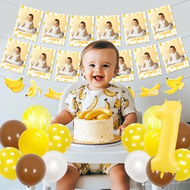 Bananas 1st Party Decoration, One Is Bananas Backdrop Banner Bananas Theme First Birthday Photo Banner Number 1 Foil Balloons Latex Balloons Bananas 1st Bday Decor for Kids First Birthday