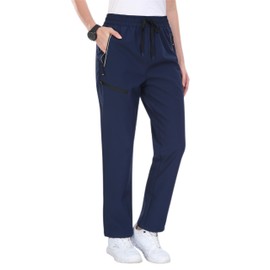 MoFiz Hiking Pants for Women Insulated Outdoor Snow Ski Pants Warm Winter Soft Shell Fleece Lined Cargo Joggers with Zipper Pockets Navy Blue M