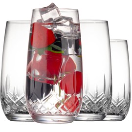 SHOSHIN Hand-Cut Highball Glasses – 17 oz Set of 4, Premium Lead-Free Crystal Drinking Glasses with Classic Pattern, Perfect for Water and Collins Cocktails, Dishwasher Safe