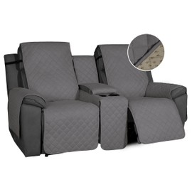 Easy-Going Non-Slip Loveseat Recliner Sofa Cover with Console, Water Resistant Double Reclining Couch Cover with Adjustable Strap, 2-Piece Washable Furniture Cover for Dog Pet (2 Seater, Gray)
