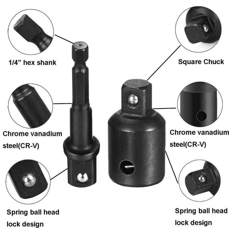 Gasea 8pcs 1/4", 3/8",1/2" Extension Socket Adapter Set and 4pcs