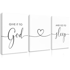 Pennclys Give It to God and Go to Sleep Sign Canvas Wall Art Above Bed Wall Decor for Bedroom Bible Verse Prints Farmhouse Bedroom Pictures Artwork for over the Bed 12x16x3 Inch Ready to Hang