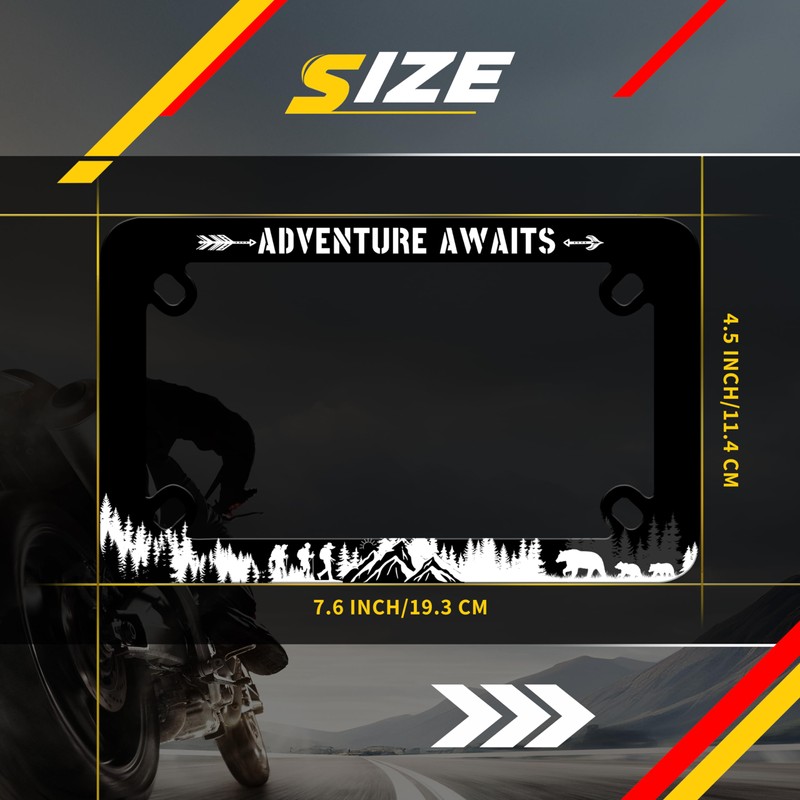 Motorcycle Adventure Awaits License Plate Frame Mountain Hiking Bear Stainless
