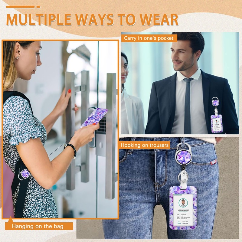 Blue Purple Butterfly Lavender ID Badge Holder Lanyard and Retractable