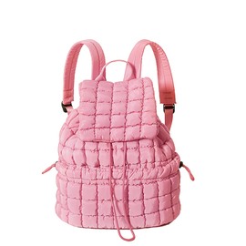 Extolove Quilted Puffer Backpack for Women, Trendy Drawstring Purse, Pink, Modern, Minimalist